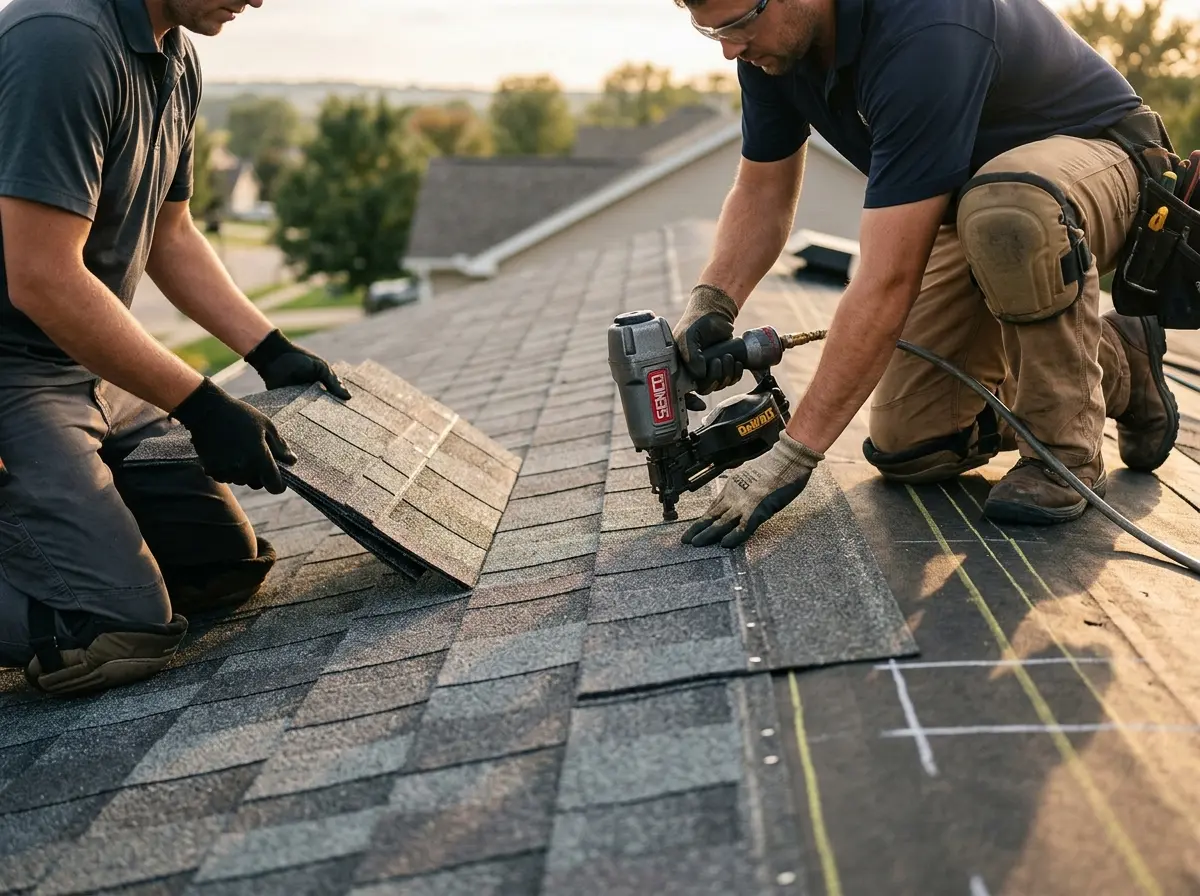 Professional roofer working on a residential roof in Bensalem